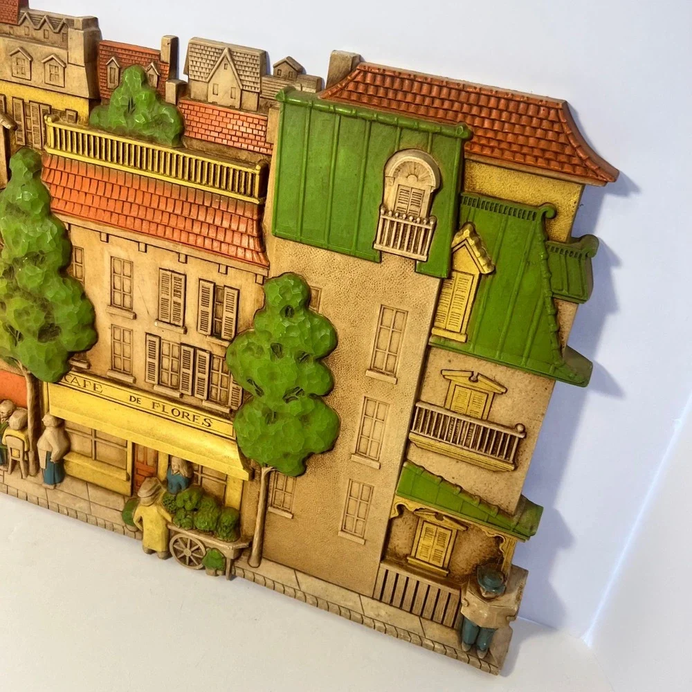 Vintage 1977 Syroco Cafe De Flores French Street Scene Wall Plaque 7443 Dart Ind